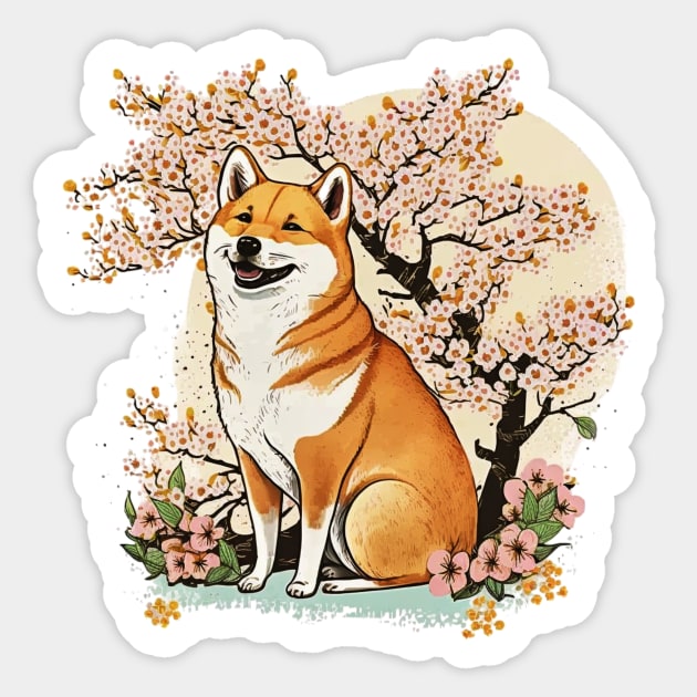 Shiba Inu Dog, with Cherry Blossom Moon, Dog Lover Sticker by logiamerch